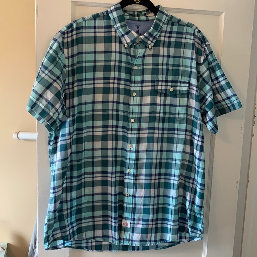 IZOD Seaside Poplin Teal Navy ShortSleeve Shirt XL